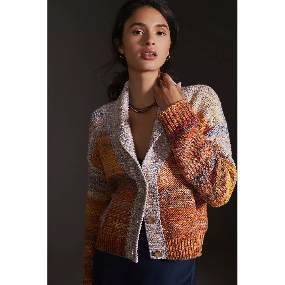Anthropologie PILCRO Flower Cardigan Sweater Embroidered Knitwear Pockets Large - Picture 5 of 16